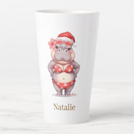 Nijlpaard Surfer in rode Bikini voor Kerstmis Latte Mok