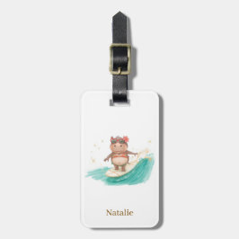 Nijlpaard-surfster op surfplank bagagelabel