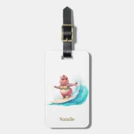 Nijlpaard-surfster op surfplank bagagelabel
