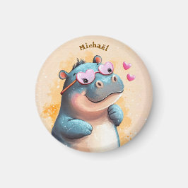 Nijlpaard Valentijnsdag Hart Badge - Kinderen Scho Magneet