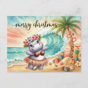 Nijlpaard viert Kerstmis op het strand Briefkaart