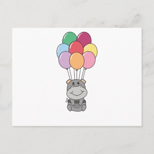 Nijlpaard vliegt met kleurrijke ballonnen briefkaart (Voorkant)