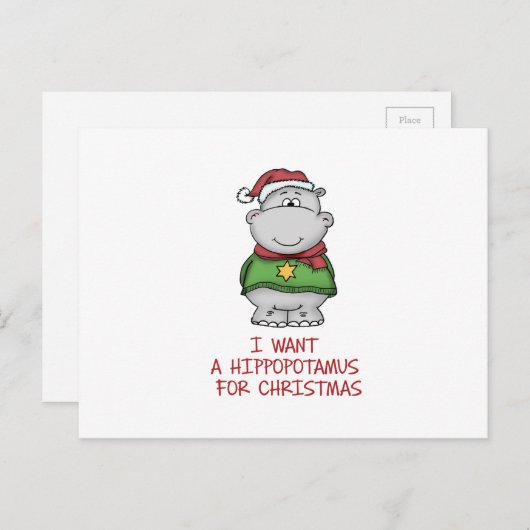 Nijlpaard voor Kerstmis - Leuk Ontwerp Hippo Feestdagenkaart (Voorkant / Achterkant)