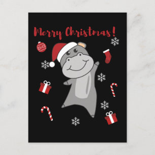 Nijlpaard Vrolijk Kerstfeest Winter Dieren Nijlpaa Feestdagenkaart