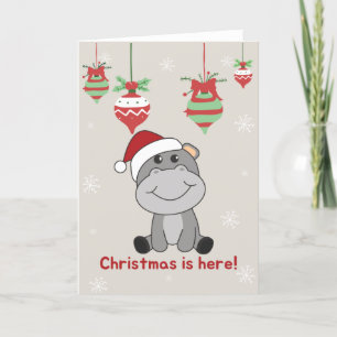 Nijlpaard Vrolijk Kerstmis Winter Dieren Nijlpaard Feestdagen Kaart