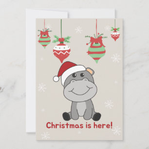 Nijlpaard Vrolijk Kerstmis Winter Dieren Nijlpaard Feestdagenkaart
