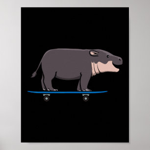 Nijlpaard Wilde Dieren Skateboarden Skater Poster