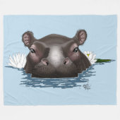 Nijlpaard Witte Lotus Blauwe Fleece Deken (Voorkant (Horizontaal))