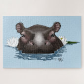 Nijlpaard Witte Lotus Blauwe Legpuzzel (Horizontaal)