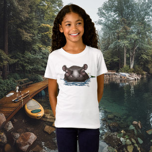 Nijlpaard Witte Lotus Blauwe T-shirt