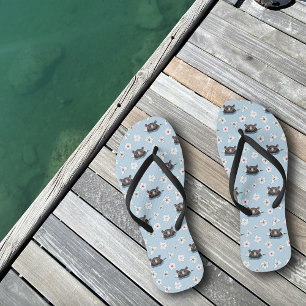 Nijlpaard Witte Lotus Blauwe Teenslippers