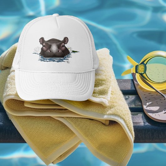 Nijlpaard Witte Lotus Blauwe Trucker Pet