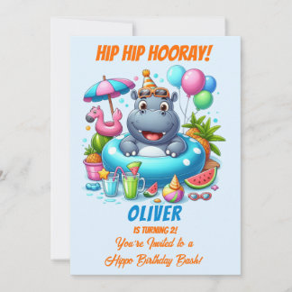 Nijlpaard Zwembad Feest Verjaardagsuitnodiging Hip Kaart