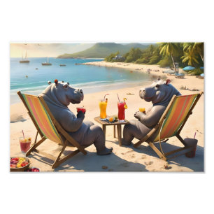 Nijlpaarden Uur: Cocktails op het strand en goede  Foto Afdruk