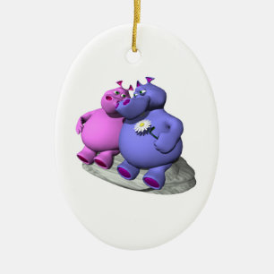 Nijlpaarden verliefd keramisch ornament