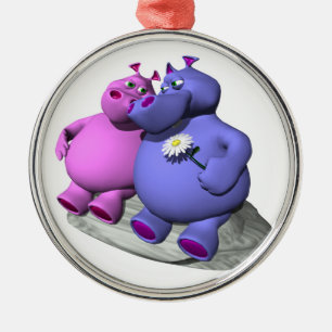 Nijlpaarden verliefd metalen ornament