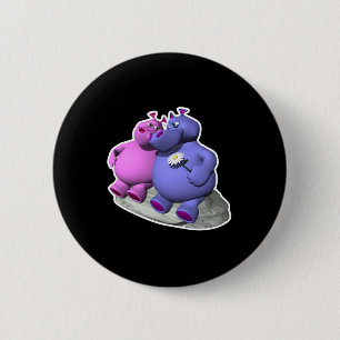 Nijlpaarden verliefd ronde button 5,7 cm