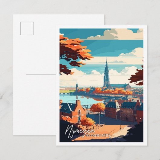 Nijmegen Nederland vintage reisillustratie Briefkaart (Voorkant / Achterkant)