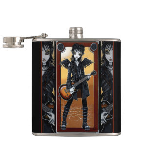 Nika Gothic Rocker Black Guitar Music Angel Flask Heupfles