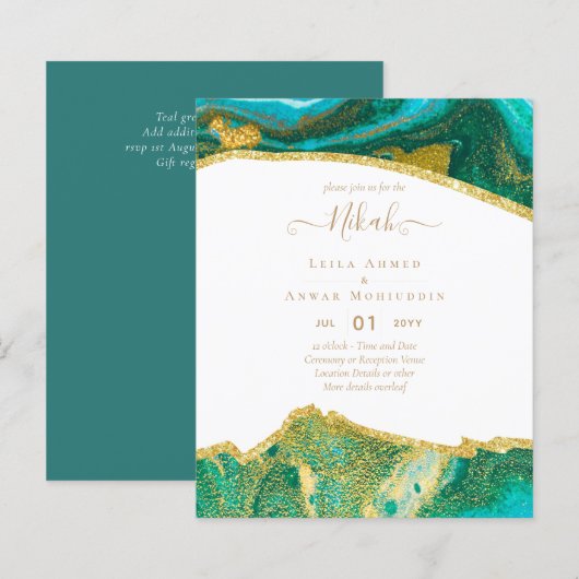 NIKAH - Agate Gold BUDGET Wedding Invitations (Voorkant / Achterkant)