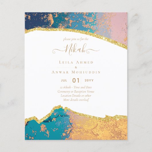 NIKAH - Agate Gold BUDGET Wedding Invitations (Voorkant)