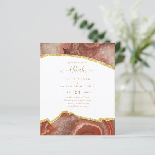 NIKAH - Agate Gold BUDGET Wedding Invitations (Staand voorkant)