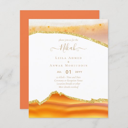 NIKAH - Agate Goud BUDGET  Trouw Uitnodigingen (Voorkant / Achterkant)