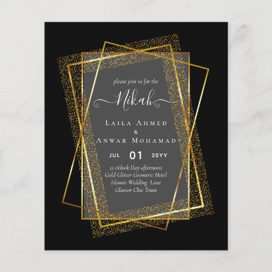 NIKAH - BEGROTING nodigt uit tot GOLD Glitter Lijs Flyer (Voorkant)