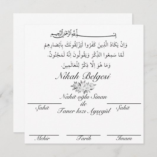 Nikah belgesi kaart (Voorkant / Achterkant)