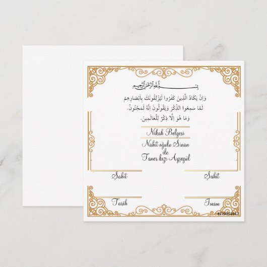 Nikah belgesi kaart (Voorkant / Achterkant)
