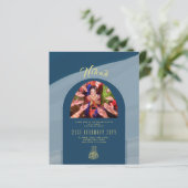 NIKAH Blauw Goud FOTO Trouw Uitnodiging (Staand voorkant)