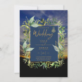 NIKAH - Blauwe Gouden Islamitische Trouw Uitnodigi Kaart (Voorkant)