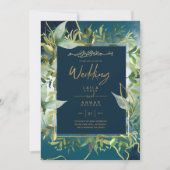 NIKAH - Blauwe Gouden Islamitische Trouw Uitnodigi Kaart (Voorkant)