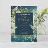 NIKAH - Blauwe Gouden Islamitische Trouw Uitnodigi Kaart (Staand voorkant)