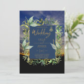 NIKAH - Blauwe Gouden Islamitische Trouw Uitnodigi Kaart (Staand voorkant)