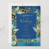 NIKAH - Blauwe Gouden Islamitische Trouwkaarten Kaart (Voorkant)