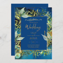 NIKAH - Blauwe Gouden Islamitische Trouwkaarten Kaart