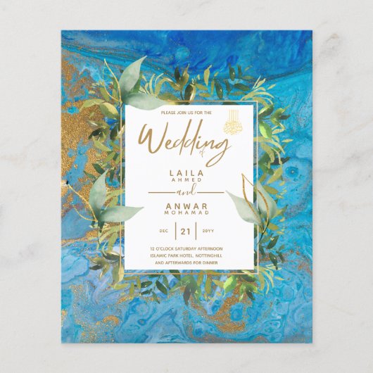 NIKAH - Blue Gold Islamic Wedding Invitations (Voorkant)