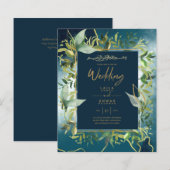 NIKAH - Blue Gold Islamic Wedding Invitations (Voorkant / Achterkant)