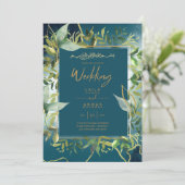 NIKAH - Blue Gold Islamic Wedding Invitations Kaart (Staand voorkant)