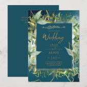NIKAH - Blue Gold Islamic Wedding Invitations Kaart (Voorkant / Achterkant)