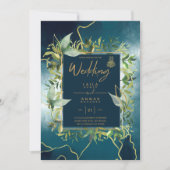 NIKAH - Blue Gold Islamic Wedding Invitations Kaart (Voorkant)