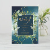 NIKAH - Blue Gold Islamic Wedding Invitations Kaart (Staand voorkant)