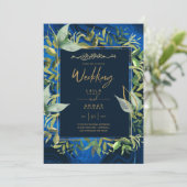 NIKAH - Blue Gold Islamic Wedding Invitations Kaart (Staand voorkant)