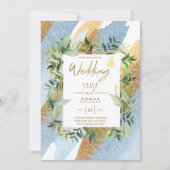 NIKAH - Blue Gold Islamic Wedding Invitations Kaart (Voorkant)