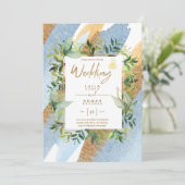 NIKAH - Blue Gold Islamic Wedding Invitations Kaart (Staand voorkant)