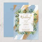 NIKAH - Blue Gold Islamic Wedding Invitations Kaart (Voorkant / Achterkant)