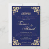 Nikah Blue Gold Islamitische Moslim Huwelijk Kaart (Voorkant)