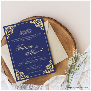 Nikah Blue Gold Islamitische Moslim Huwelijk Kaart