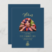NIKAH Blue Gold PHOTO Wedding Invitation (Voorkant / Achterkant)